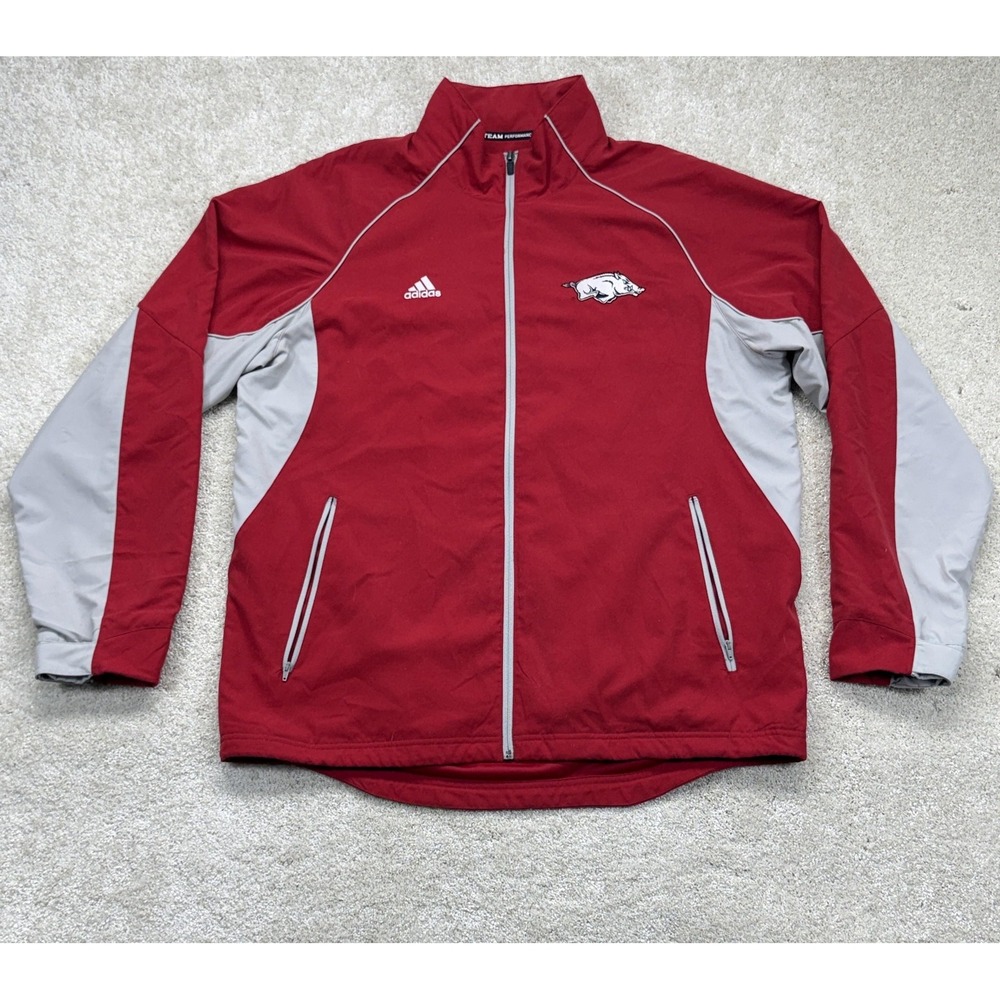 Arkansas Razorbacks Jacket Mens Large Red Football Adidas ClimaProof Full Zip